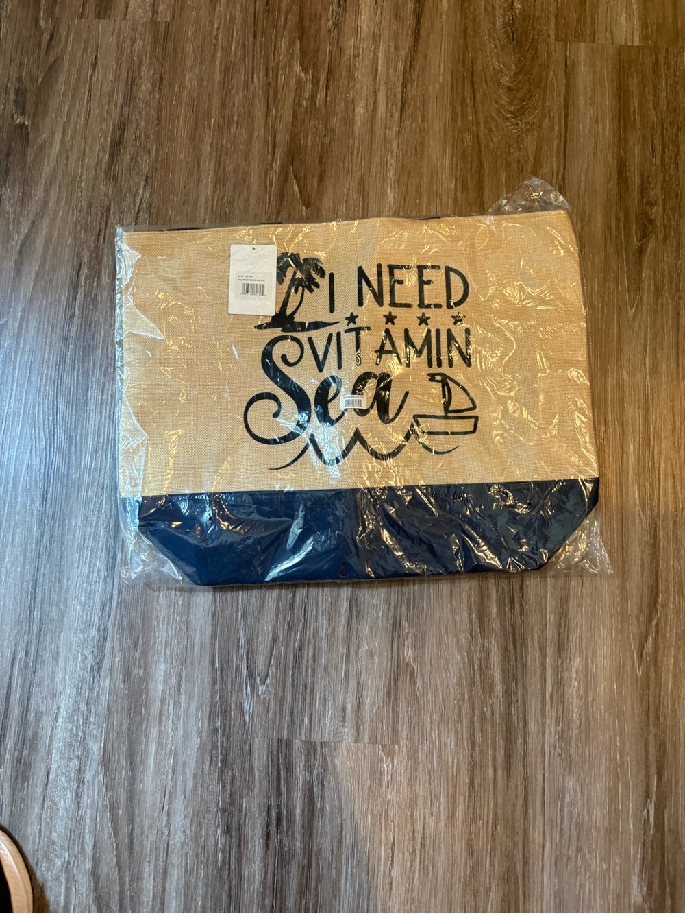 I Need Vitamin Sea Beach Tote - Natural & Navy